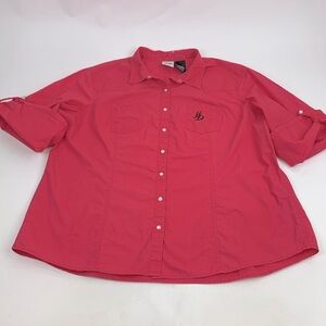 Harley Davidson Pearl button down Shirt top Hot pink Size 2X Rolled sleeve HD